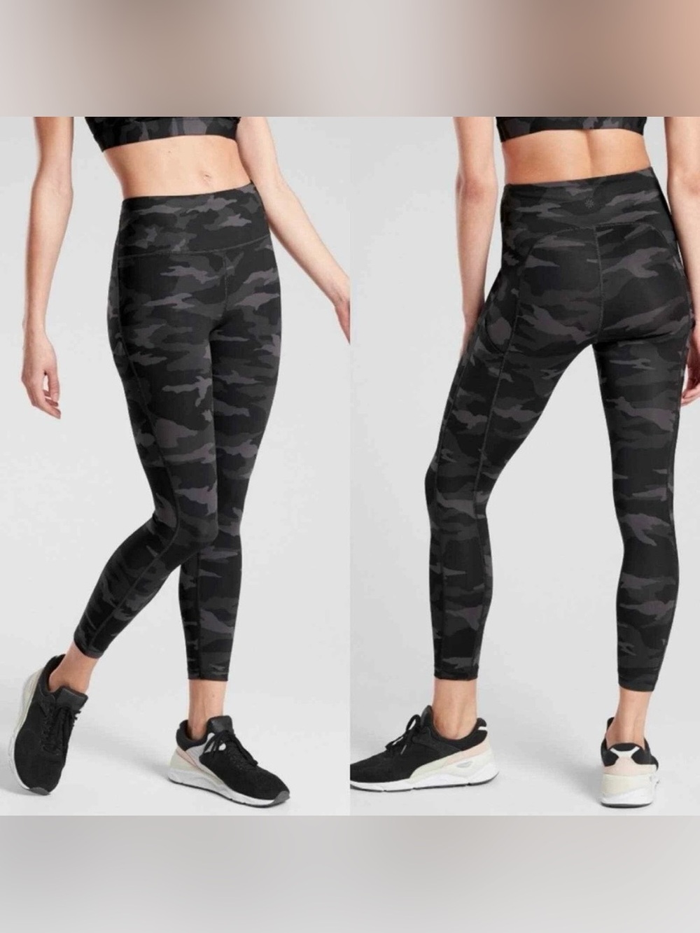Athleta Ultimate stash pocket 7/8 tight legging XS black gray camo high rise